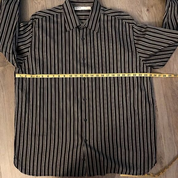 PERRY ELLIS-Brown Stripes 100% Cotton button front Mens Dress Shirt Size X-LARGE - Picture 5 of 6
